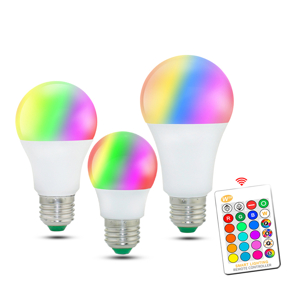 110V 220V E27 RGB LED Bulb Lights 5W 10W 15W RGB Lampada Changeable Colorful RGBW LED Lamp With IR Remote Control+Memory Mode